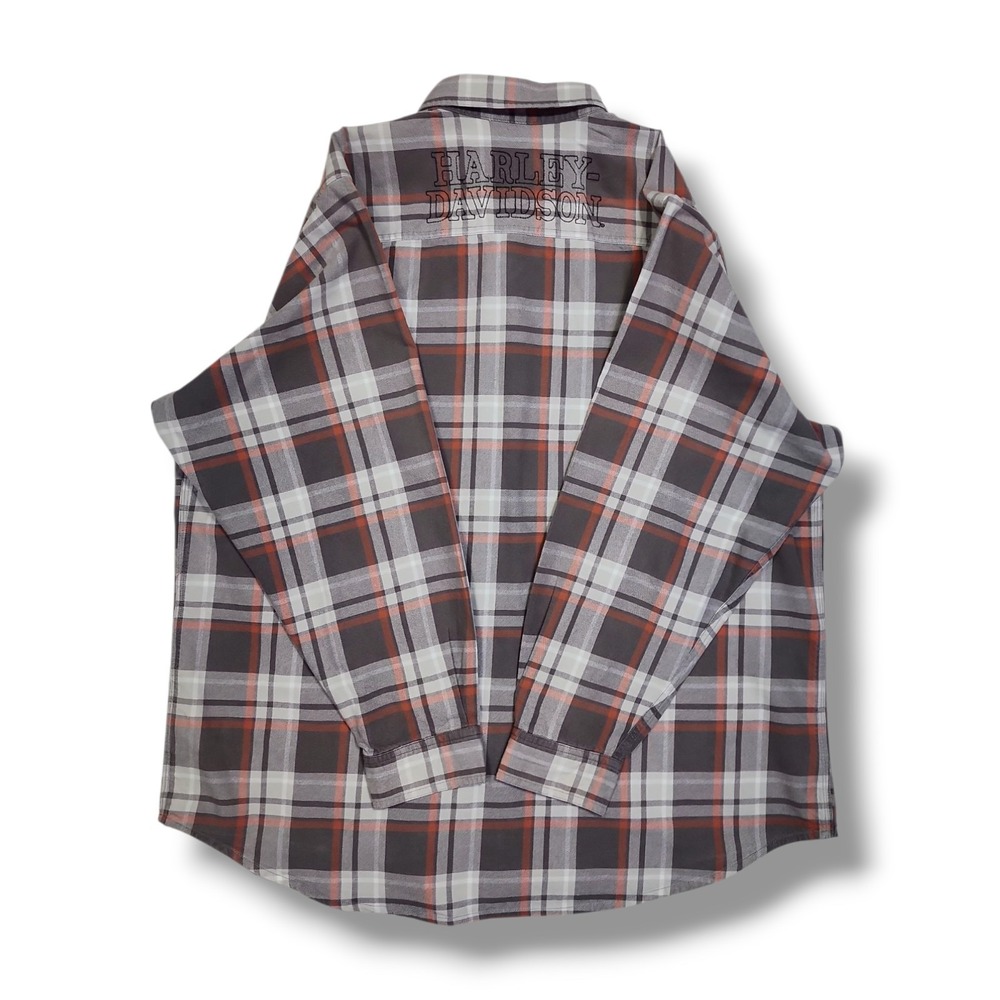 Harley Davidson Motorclothes Grey/Orange Plaid Button Down Long Sleeve Men's 2XL - Picture 7 of 16